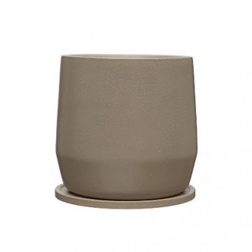 BEIGE STONEWARE PLANTER WITH SAUCER- 9″