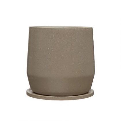 BEIGE STONEWARE PLANTER WITH SAUCER- 9″